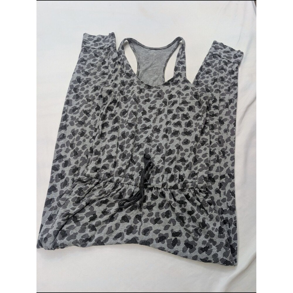 aerie Gray Leopard Print Racerback Jumpsuit